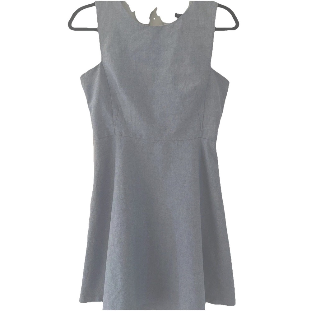 Zara Basic Chambray S Fit Flare Linen Blend Dress Preppy Classic Coastal DERBY